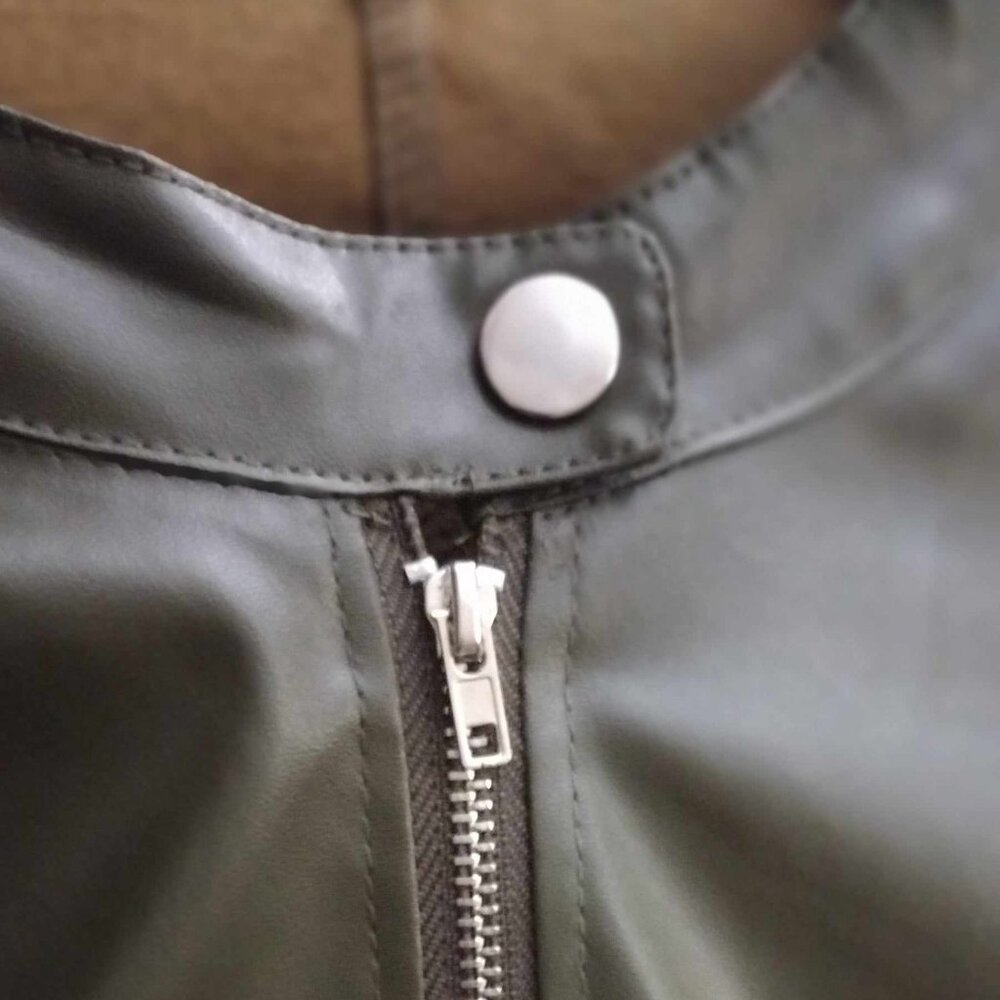 New Size XXL - Dark Green Vegan Leather Zipper Jacket - Picture 4 of 6